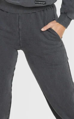 PRETTYLITTLETHING Charcoal Badge Detail Sports Sweatpants