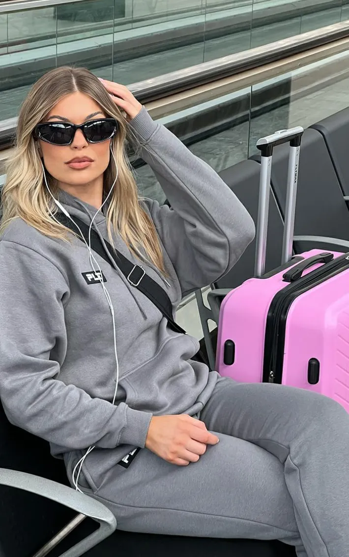 PRETTYLITTLETHING Charcoal Grey Logo Badge Detail Oversized Hoodie