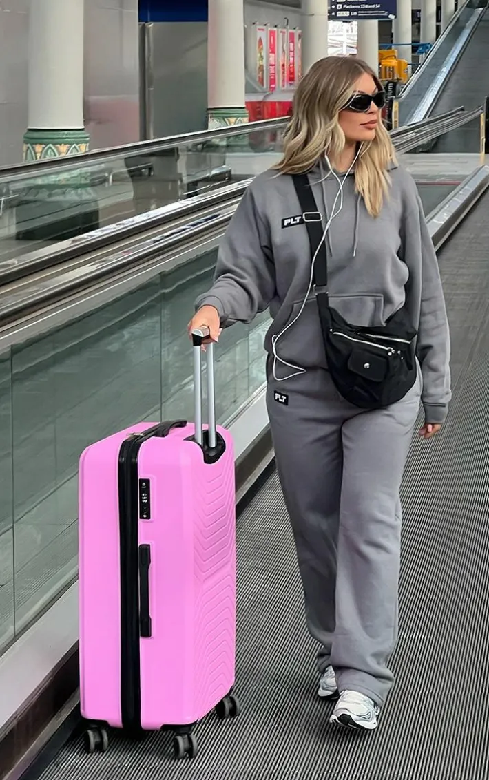 PRETTYLITTLETHING Charcoal Grey Logo Badge Detail Oversized Hoodie