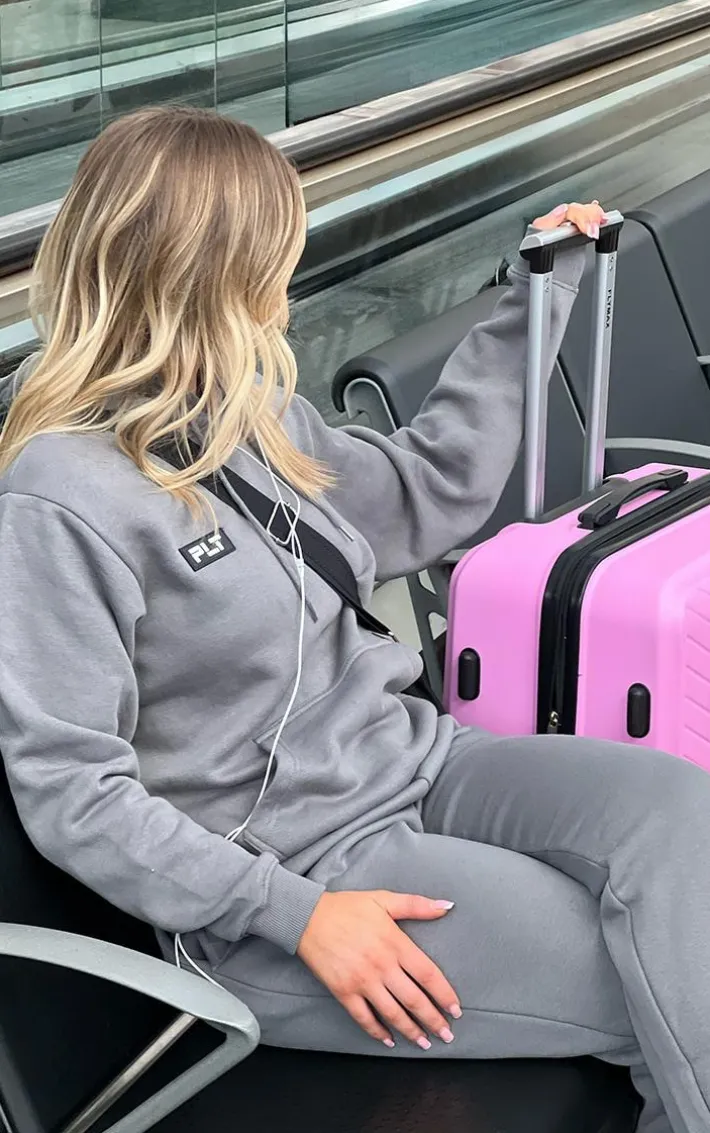 PRETTYLITTLETHING Charcoal Grey Logo Badge Detail Oversized Hoodie