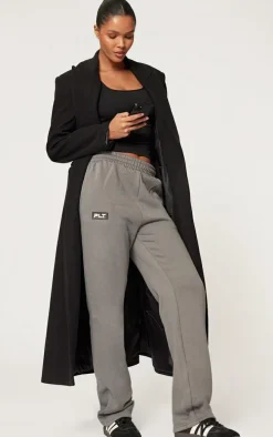 PRETTYLITTLETHING Charcoal Grey Logo Badge Straight Leg Sweatpants