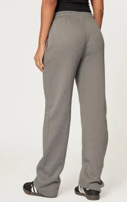 PRETTYLITTLETHING Charcoal Grey Logo Badge Straight Leg Sweatpants