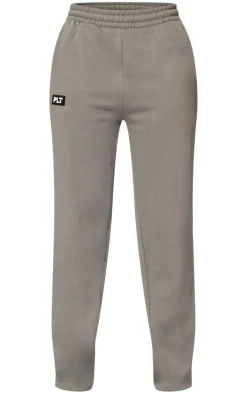 PRETTYLITTLETHING Charcoal Grey Logo Badge Straight Leg Sweatpants