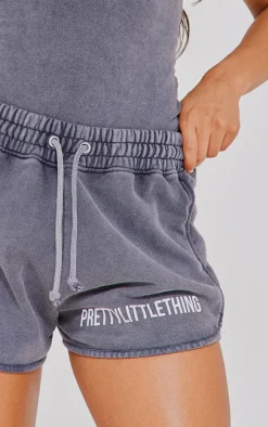PRETTYLITTLETHING Charcoal Wash High Waisted Runner Shorts