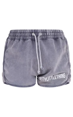PRETTYLITTLETHING Charcoal Wash High Waisted Runner Shorts