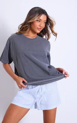 PRETTYLITTLETHING Charcoal Glossy Cherry Graphic Oversized T Shirt