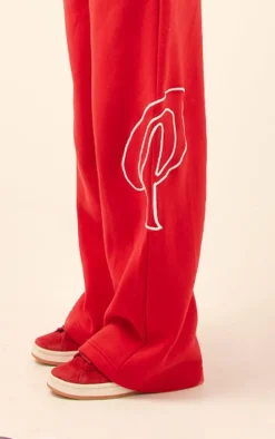 PRETTYLITTLETHING Cherry Red Logo Embroidered Straight Leg Sweatpants