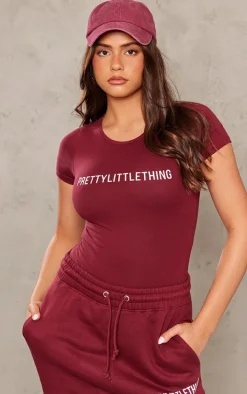 PRETTYLITTLETHING Cherry Red Logo Short Sleeved Bodysuit