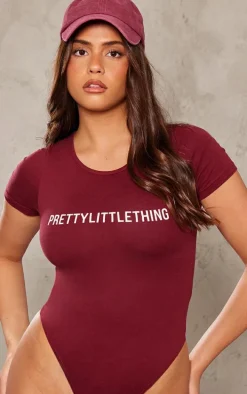 PRETTYLITTLETHING Cherry Red Logo Short Sleeved Bodysuit