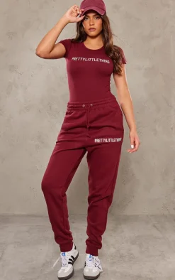 PRETTYLITTLETHING Cherry Red Logo Short Sleeved Bodysuit