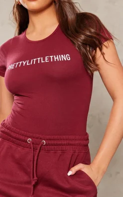 PRETTYLITTLETHING Cherry Red Logo Short Sleeved Bodysuit