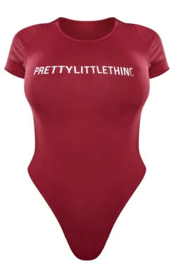 PRETTYLITTLETHING Cherry Red Logo Short Sleeved Bodysuit