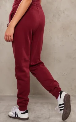 PRETTYLITTLETHING Cherry Red Logo High Waisted Cuffed Sweatpants