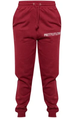 PRETTYLITTLETHING Cherry Red Logo High Waisted Cuffed Sweatpants