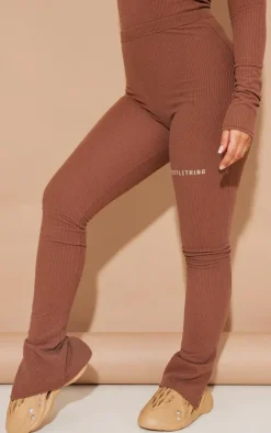 PRETTYLITTLETHING Chocolate Rib Split Hem Leggings