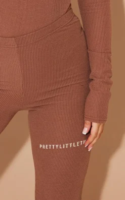 PRETTYLITTLETHING Chocolate Rib Split Hem Leggings