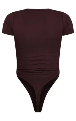 PRETTYLITTLETHING Chocolate Brown Logo Short Sleeved Bodysuit