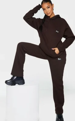 PRETTYLITTLETHING Chocolate Badge Detailed Straight Leg Sweatpants