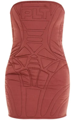 PRETTYLITTLETHING Chocolate Brown Nylon Padded Bodycon Dress
