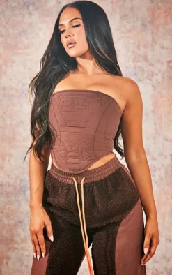 PRETTYLITTLETHING Chocolate Brown Nylon Padded Corset