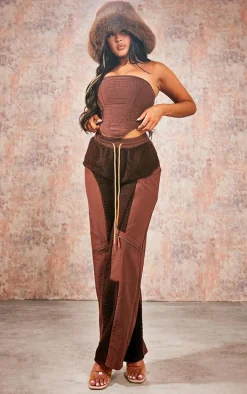 PRETTYLITTLETHING Chocolate Brown Nylon Padded Corset