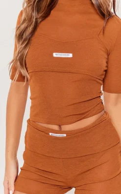 PRETTYLITTLETHING Chocolate Sheer Burnout Mesh Hot Pant Shorts