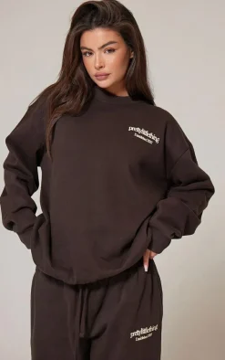 PRETTYLITTLETHING Chocolate Premium Print Oversized Sweatshirt