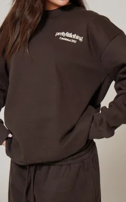 PRETTYLITTLETHING Chocolate Premium Print Oversized Sweatshirt