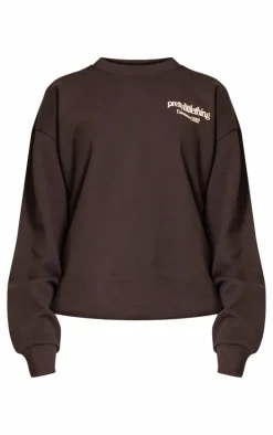 PRETTYLITTLETHING Chocolate Premium Print Oversized Sweatshirt