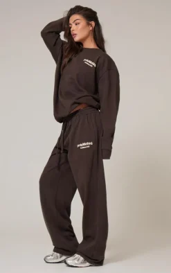PRETTYLITTLETHING Chocolate Premium Print Straight Leg Sweatpants
