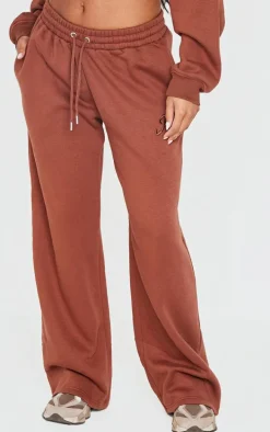 PRETTYLITTLETHING Chocolate Tonal Embroidered Wide Leg Sweatpants