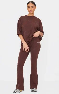 PRETTYLITTLETHING Chocolate Print Washed High Waist Flared Pants
