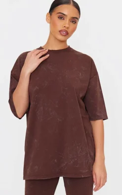 PRETTYLITTLETHING Chocolate Print Washed Oversized T-shirt