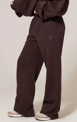 PRETTYLITTLETHING Chocolate Wide Leg Embroidered Sweatpants