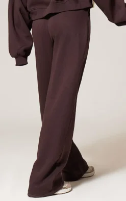 PRETTYLITTLETHING Chocolate Wide Leg Embroidered Sweatpants