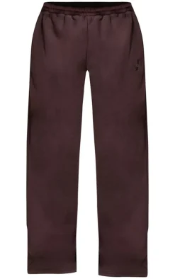 PRETTYLITTLETHING Chocolate Wide Leg Embroidered Sweatpants