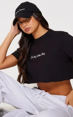 PRETTYLITTLETHING Cotton Black Oversized Crop T-Shirt