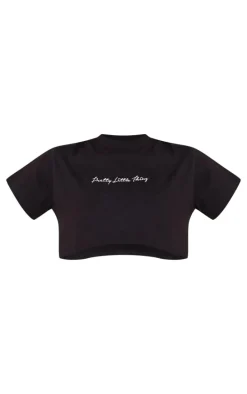 PRETTYLITTLETHING Cotton Black Oversized Crop T-Shirt