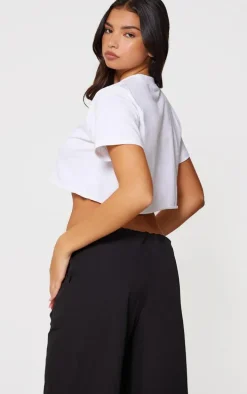 PRETTYLITTLETHING Cotton White Crop Oversized T-Shirt