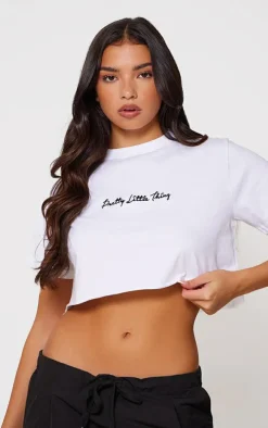 PRETTYLITTLETHING Cotton White Crop Oversized T-Shirt
