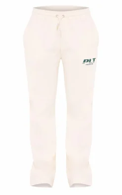 PRETTYLITTLETHING Cream Athletics Club Embroidered Wide Leg Sweatpants