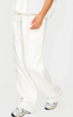 PRETTYLITTLETHING Cream Badge Detail Mid Rise Wide Leg Sweatpants