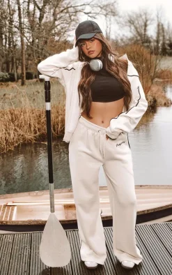 PRETTYLITTLETHING Cream Contrast Piping Detail Zip Through Track Top