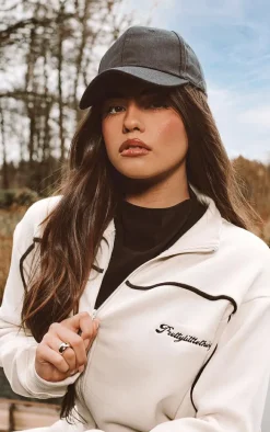 PRETTYLITTLETHING Cream Contrast Piping Detail Zip Through Track Top