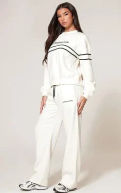 PRETTYLITTLETHING Cream Contrast Print Oversized Sweatshirt