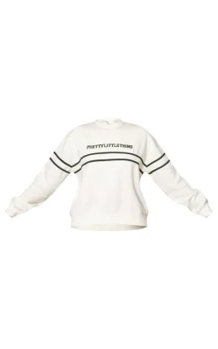 PRETTYLITTLETHING Cream Contrast Print Oversized Sweatshirt