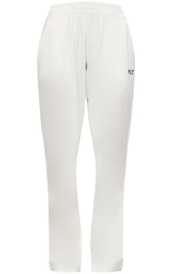 PRETTYLITTLETHING Cream Contrast Embroidery Wide Leg Low Rise Sweatpants