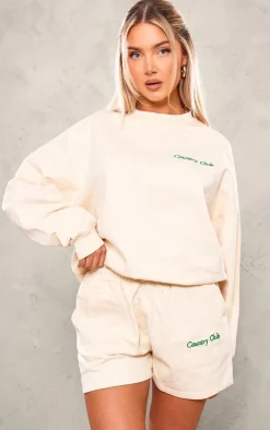 PRETTYLITTLETHING Cream Embroidered Country Club Washed Sweatshirt