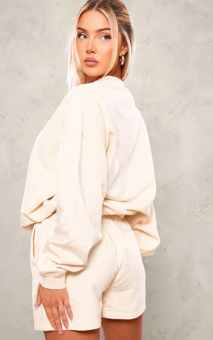 PRETTYLITTLETHING Cream Embroidered Country Club Washed Sweatshirt