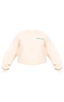 PRETTYLITTLETHING Cream Embroidered Country Club Washed Sweatshirt